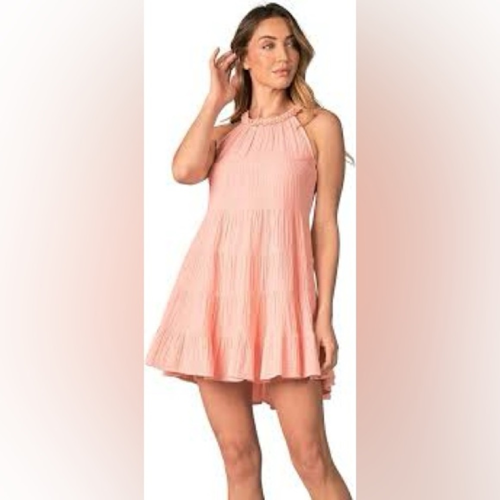 Elan‎ Coral Pleated Tiered Sundress Size Small NWT 100 Percent Cotton